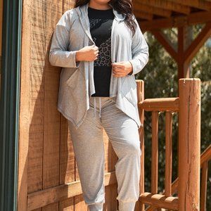 Jr Plus Open Front Hooded Top & High-Waisted sweatpant 2 pc NEW!   Sz 1X  2X  3X